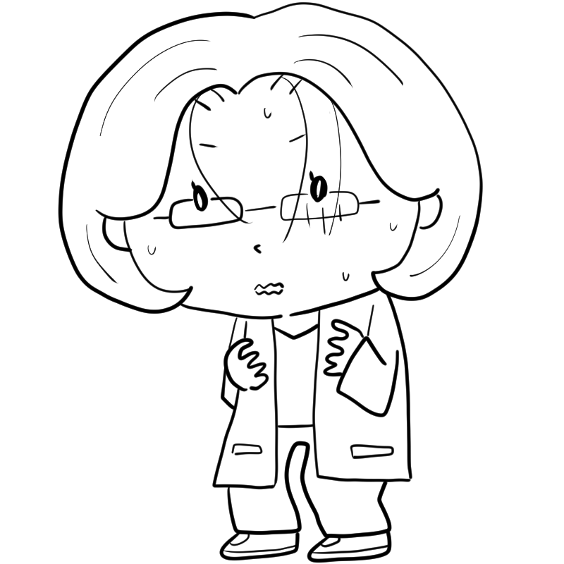 失敗して動揺する白衣の女性科学者のかわいいぬり絵