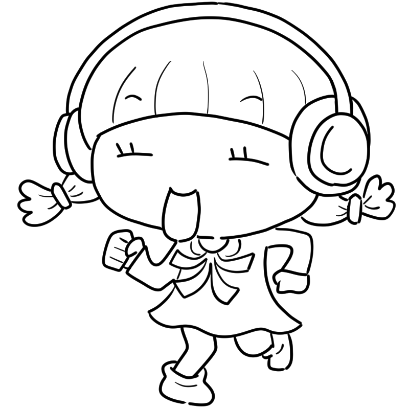 楽しそうに踊るヘッドホンの女の子のかわいいぬり絵