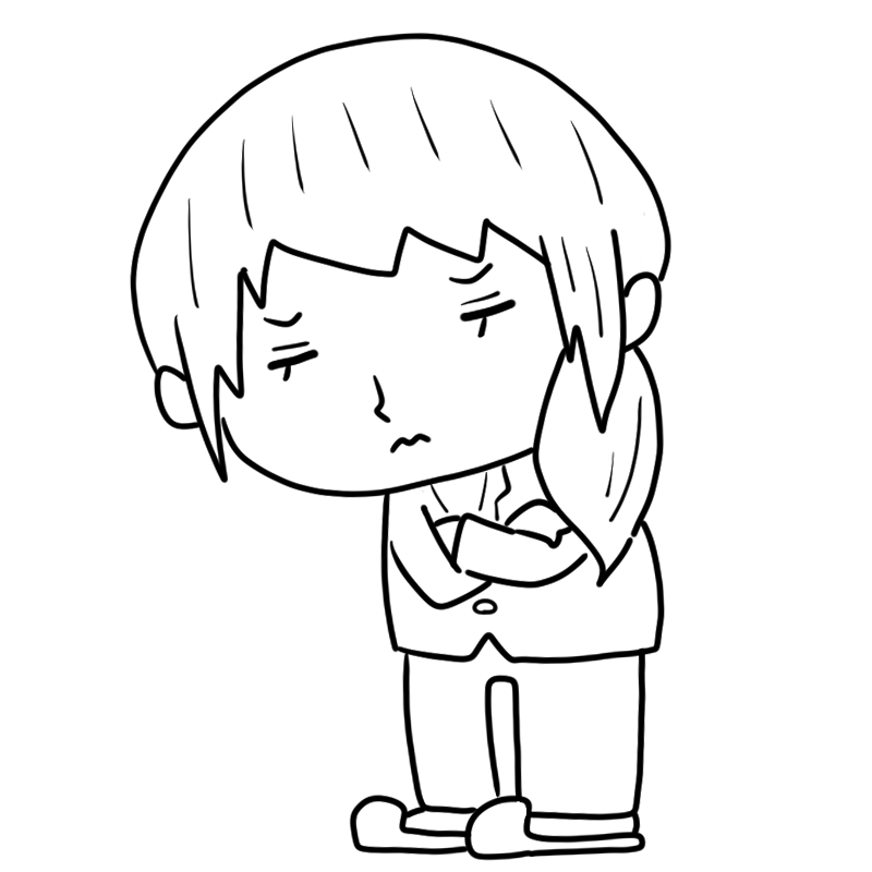悩む入院患者の女性のかわいいぬり絵