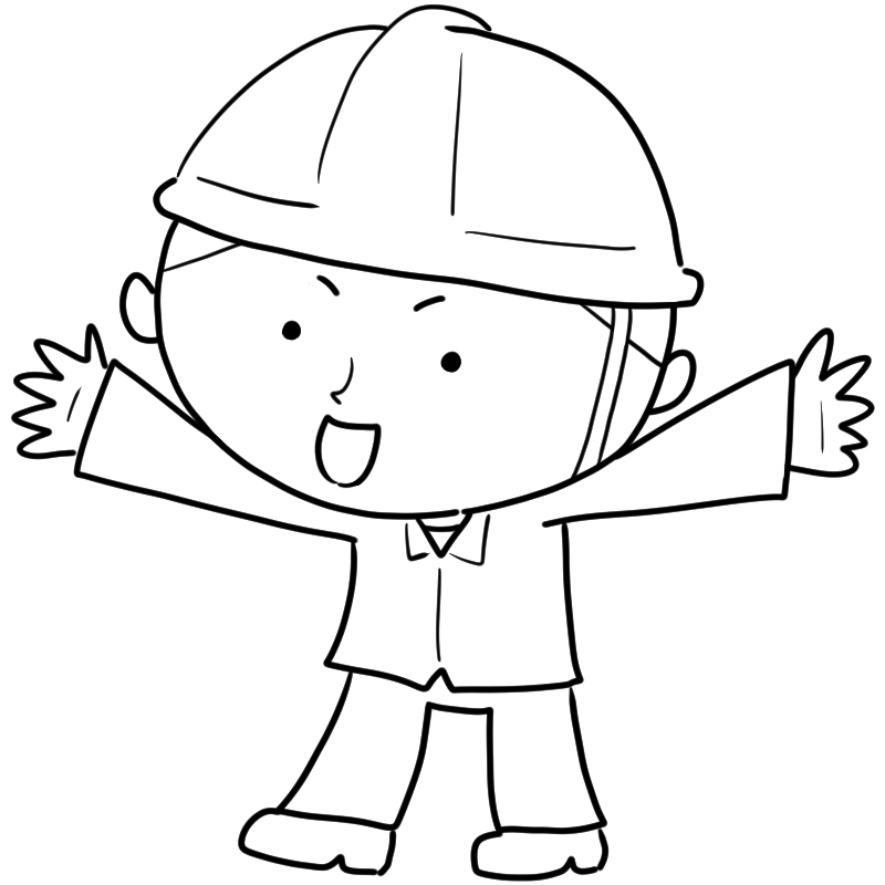 バンザイをするヘルメットの作業員のかわいいぬり絵