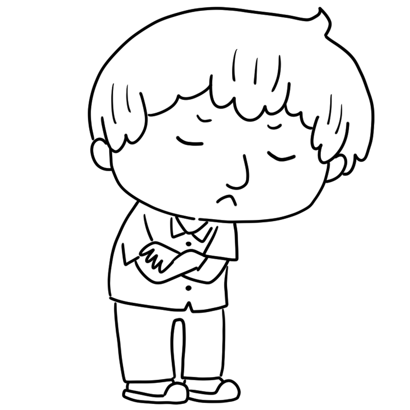 悩む入院患者男性のかわいいぬり絵