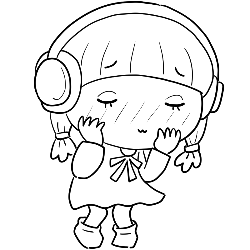 照れるヘッドホン女子のかわいいぬり絵
