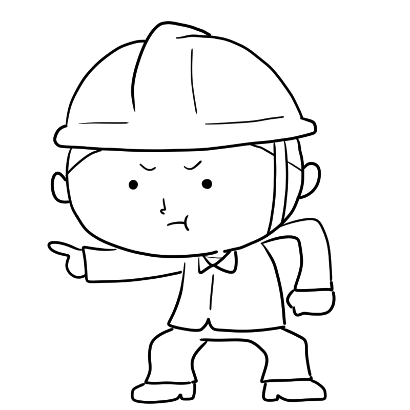 怒るヘルメットの作業員のかわいいぬり絵