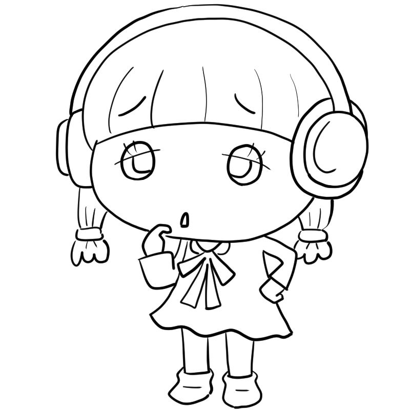 困り顔のヘッドホン女子のかわいいぬり絵