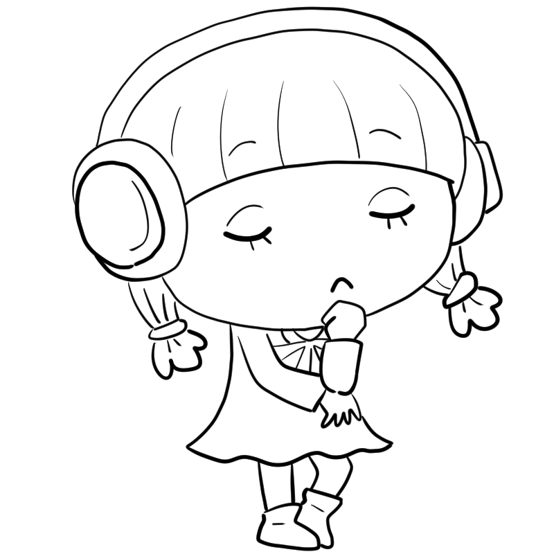 考えるヘッドホンの女の子のかわいいぬり絵