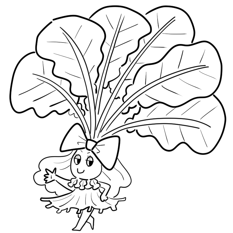 大きなリボンのほうれん草のかわいいぬり絵
