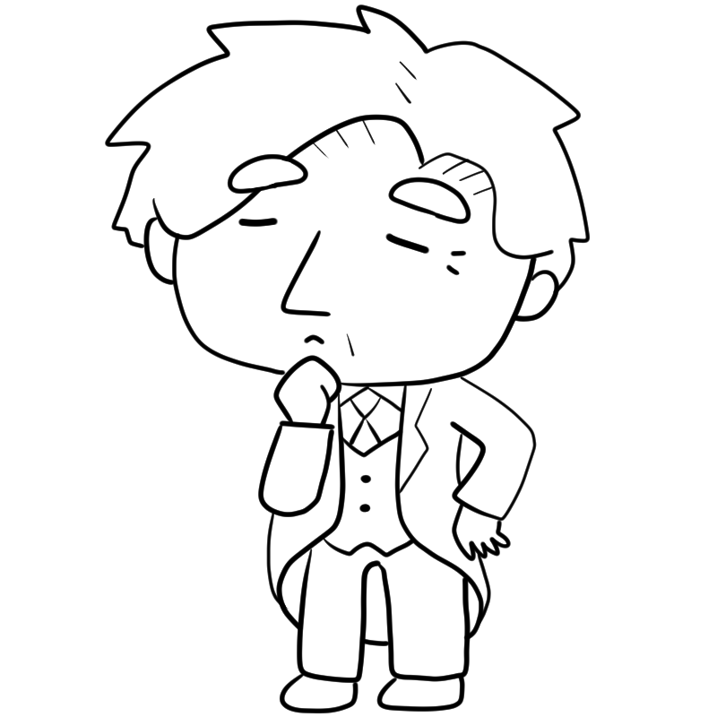 考え込む白髪の執事のかわいいぬり絵