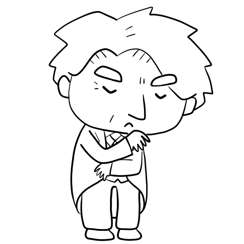 悩む黒いスーツの執事のかわいいぬり絵