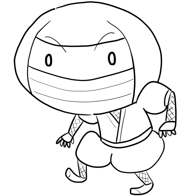 忍び足をする忍者のかわいいぬり絵