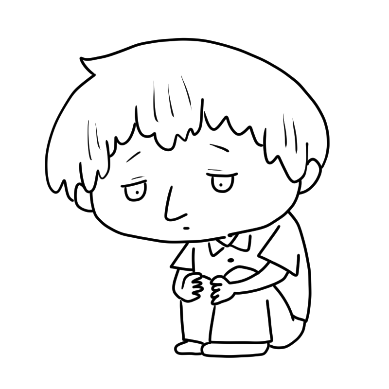 膝を抱えるパジャマの男性のかわいいぬり絵