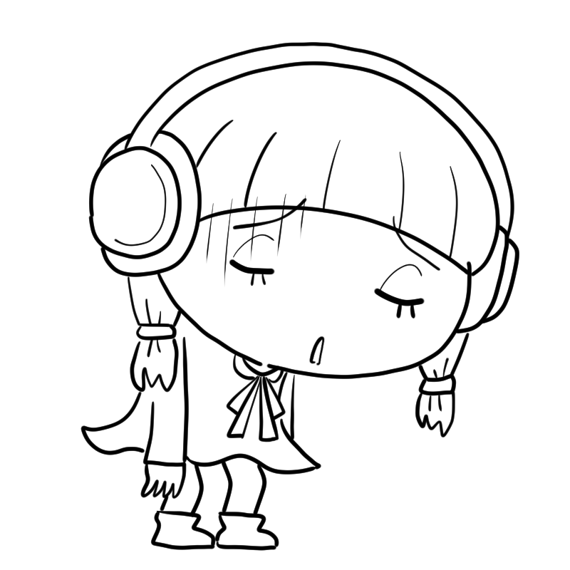 落ち込むヘッドホンの女の子のかわいいぬり絵