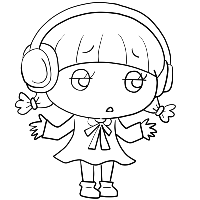 呆れるヘッドホン女子のかわいいぬり絵
