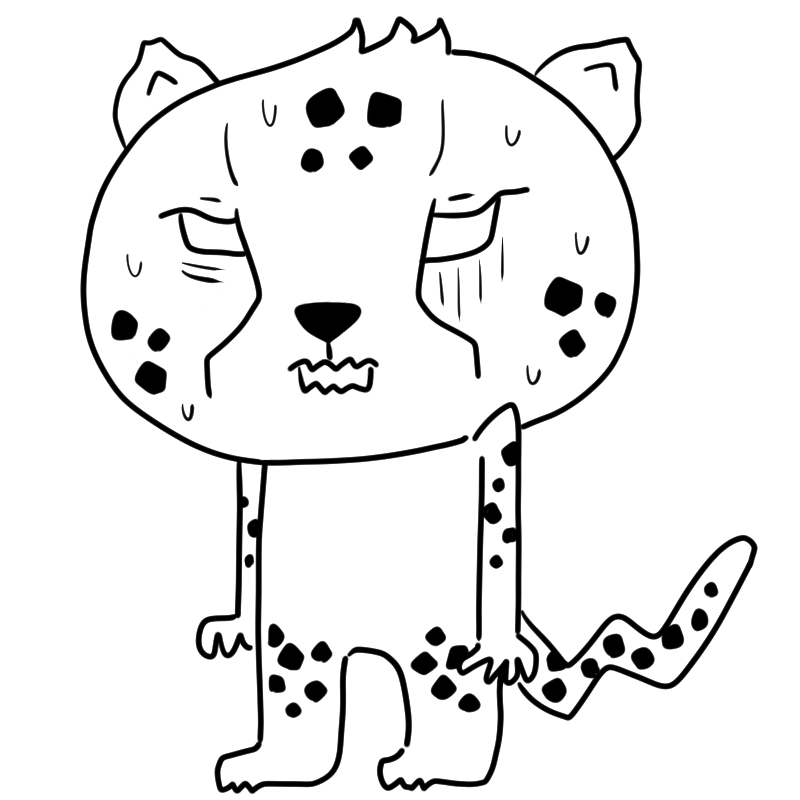 緊張するチーターのかわいいぬり絵