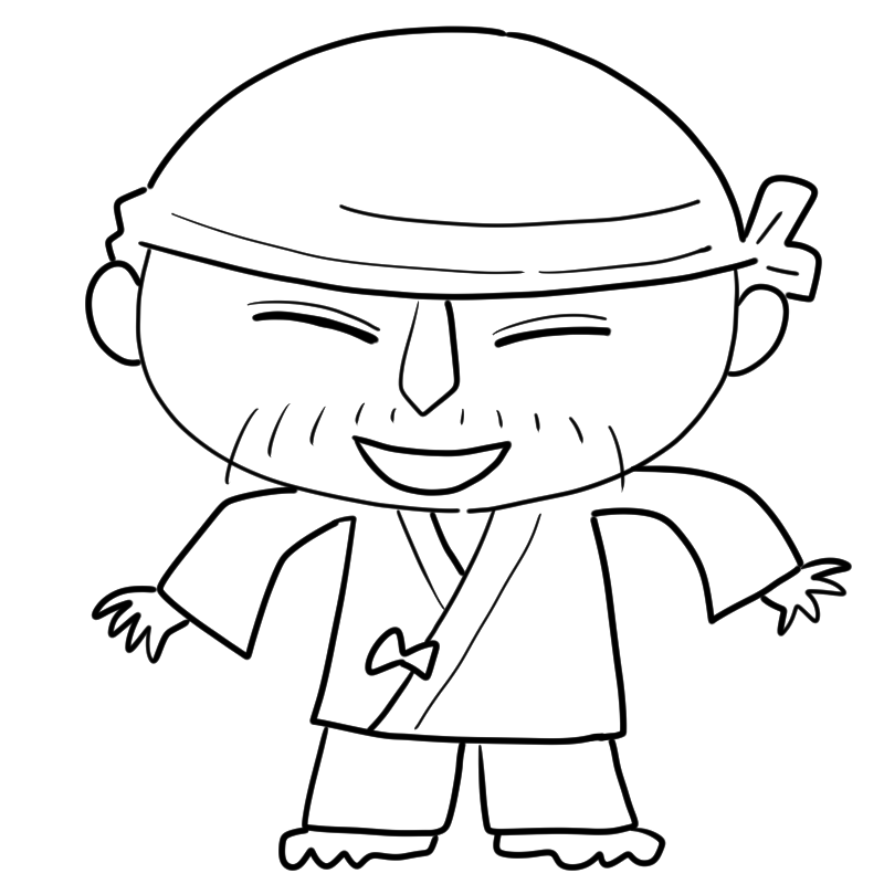 嬉しそうな作務衣の職人のかわいいぬり絵