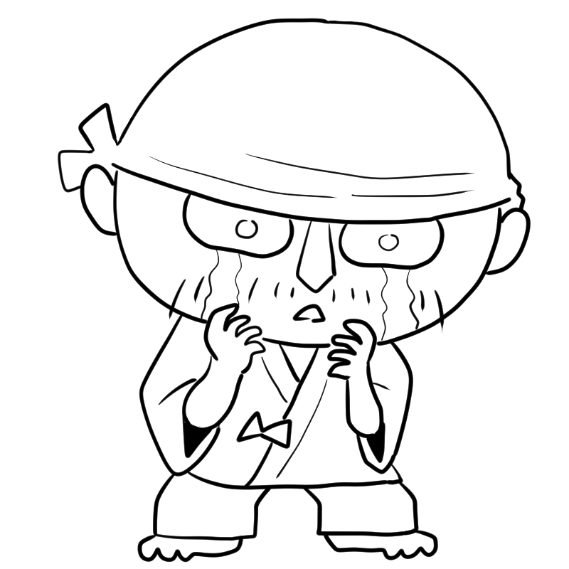 泣く作務衣の職人のかわいいぬり絵