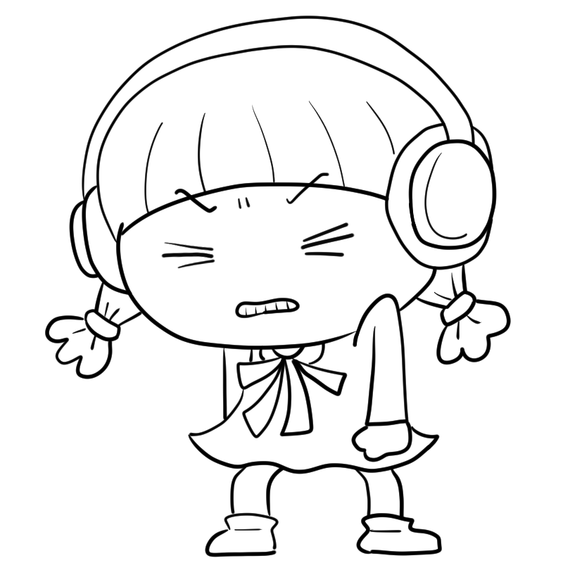 悔しそうなヘッドホンの女の子のかわいいぬり絵