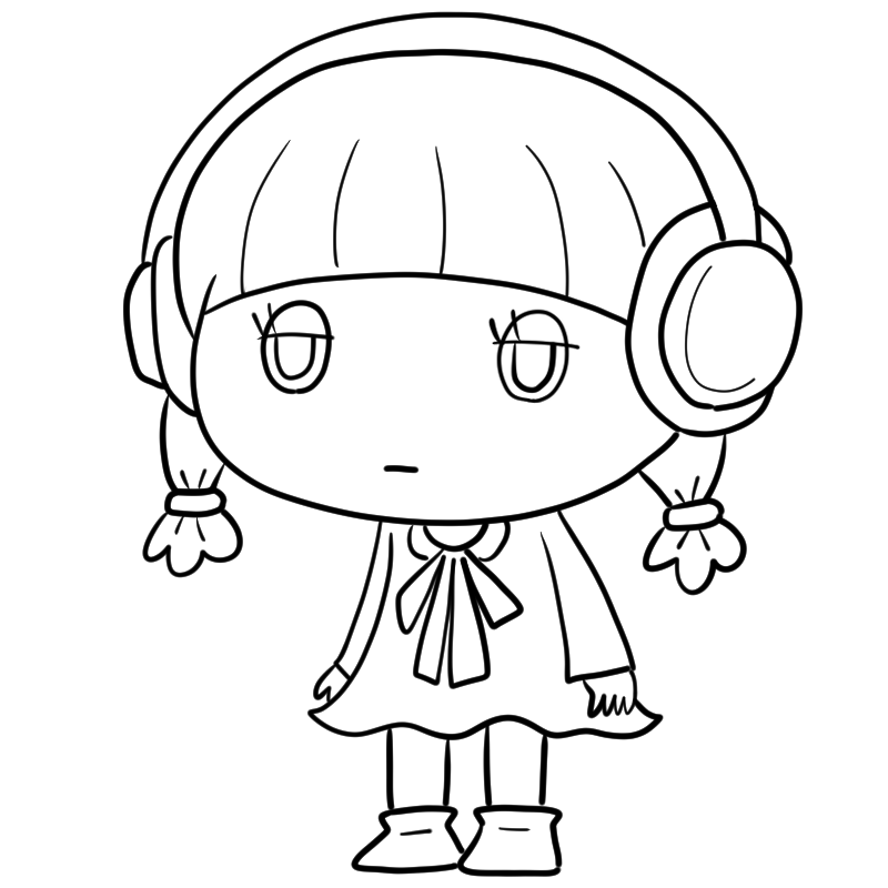 眠そうなヘッドホン女子のかわいいぬり絵