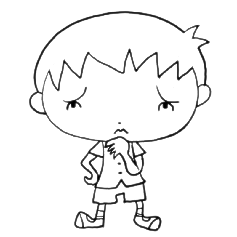 悩む男の子のかわいいぬり絵
