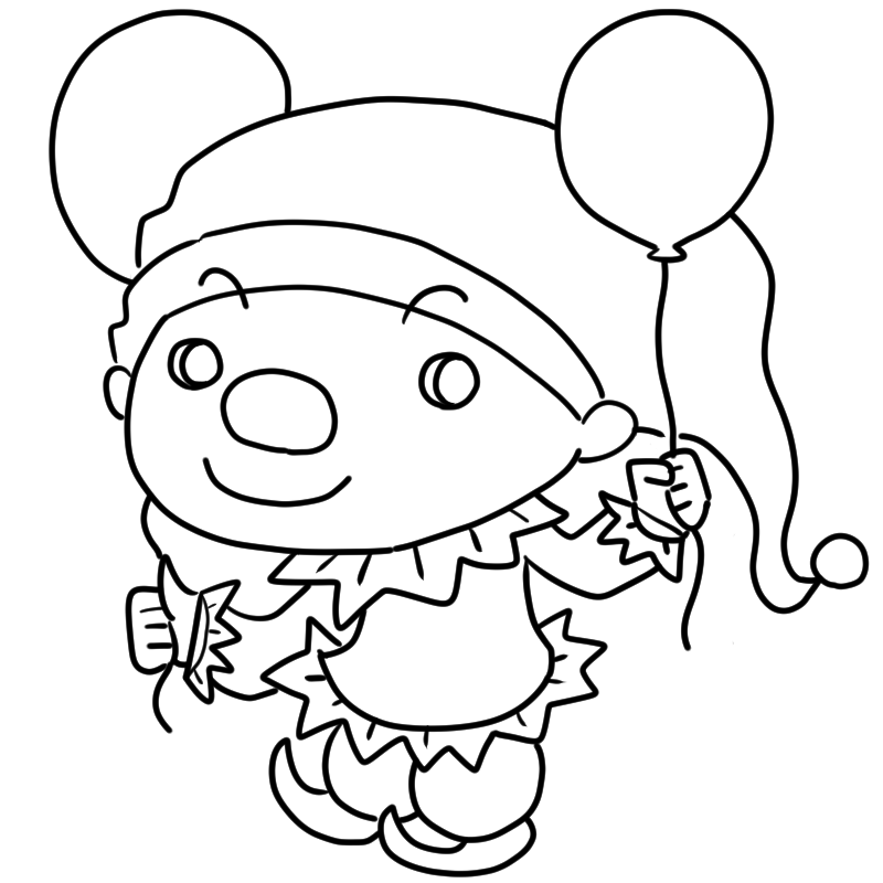 風船を持つピエロのかわいいぬり絵
