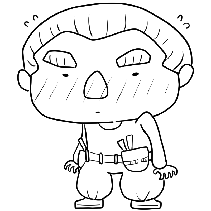 照れる大工さんのかわいいぬり絵