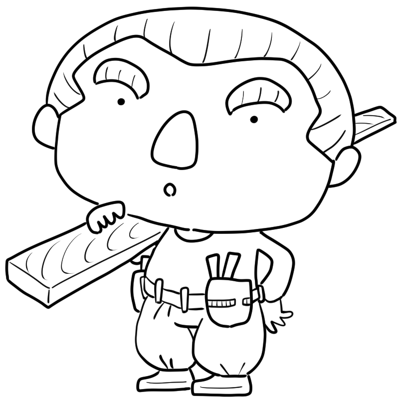 上が気になる大工さんのかわいいぬり絵