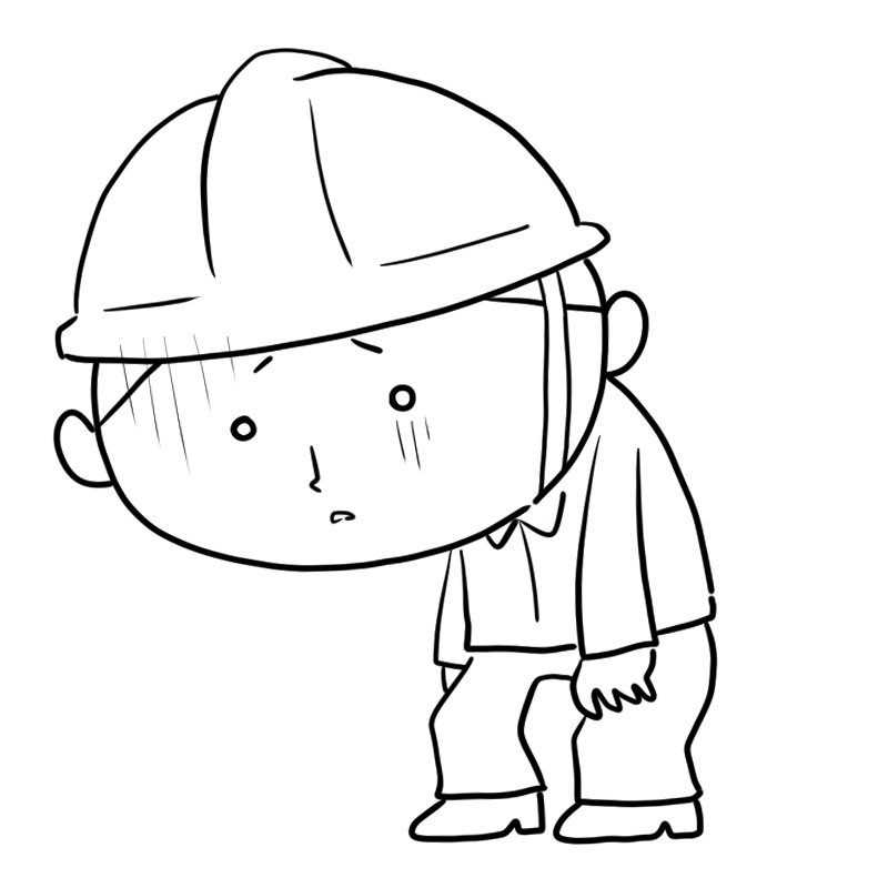 疲労するヘルメットの作業員のかわいいぬり絵