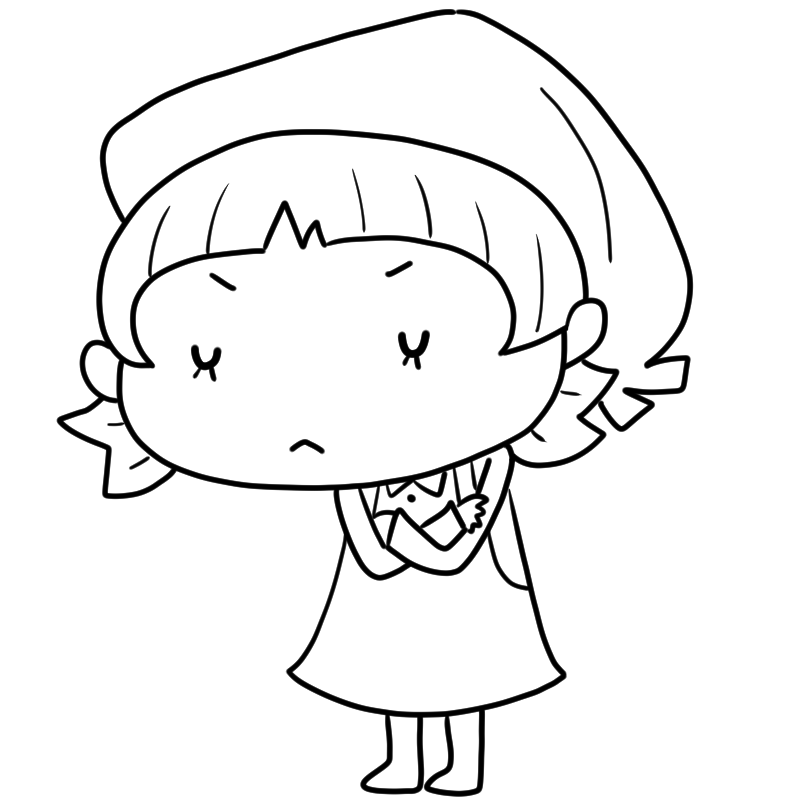 悩む女性店員のかわいいぬり絵