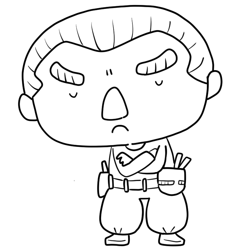悩む大工さんのかわいいぬり絵