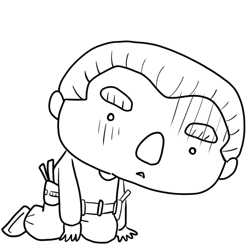 落ち込む大工さんのかわいいぬり絵