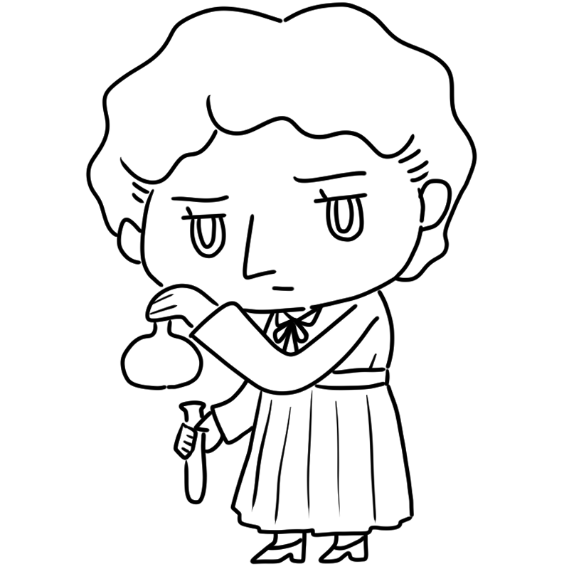 研究に没頭するキュリー夫人のかわいいぬり絵