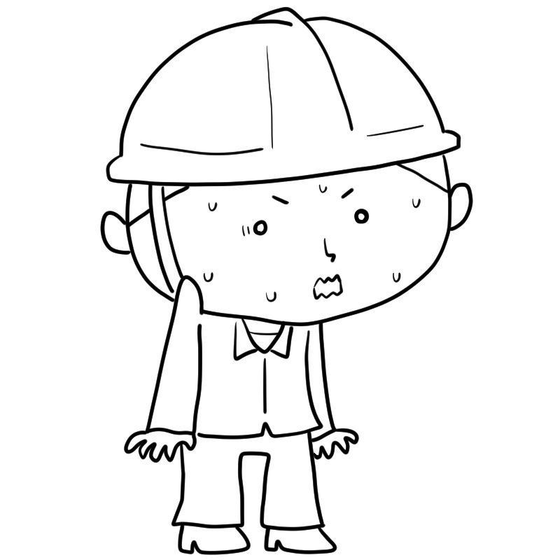 緊張するヘルメットの作業員のかわいいぬり絵