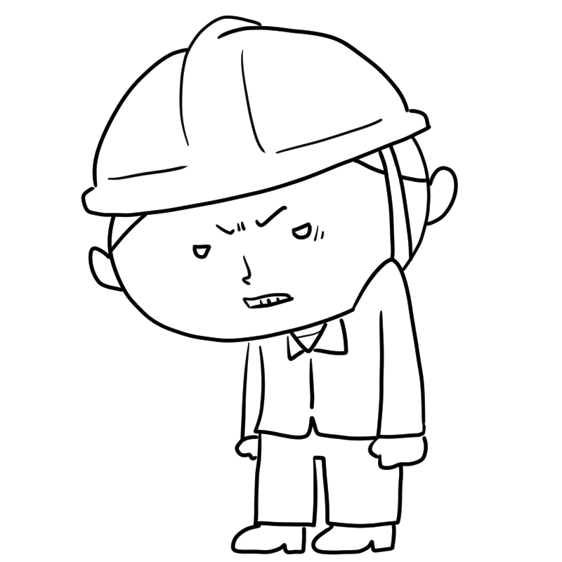 悔しそうな現場作業員のかわいいぬり絵