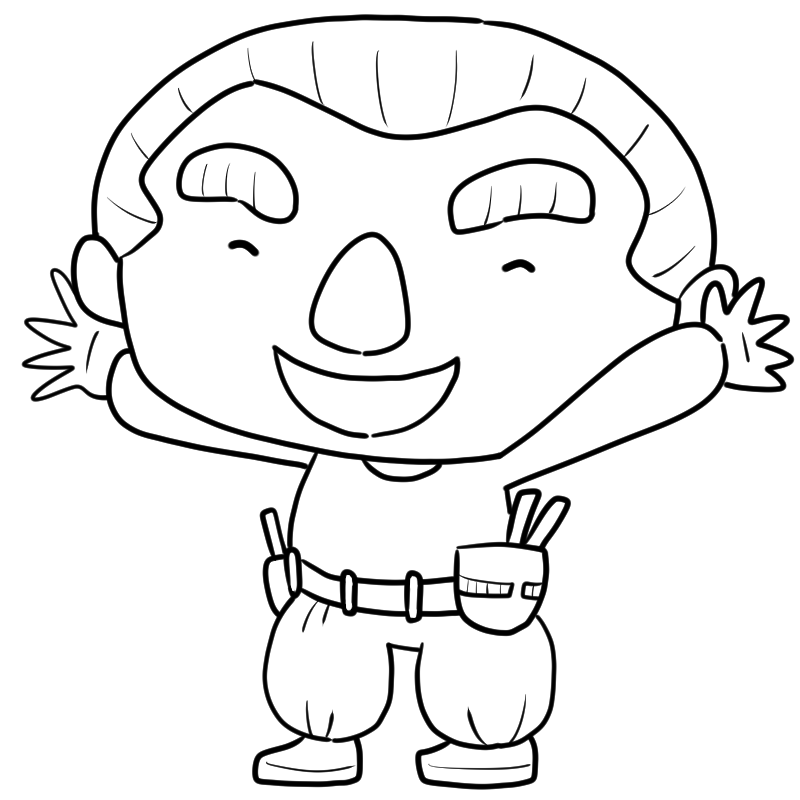 喜ぶ大工さんのかわいいぬり絵