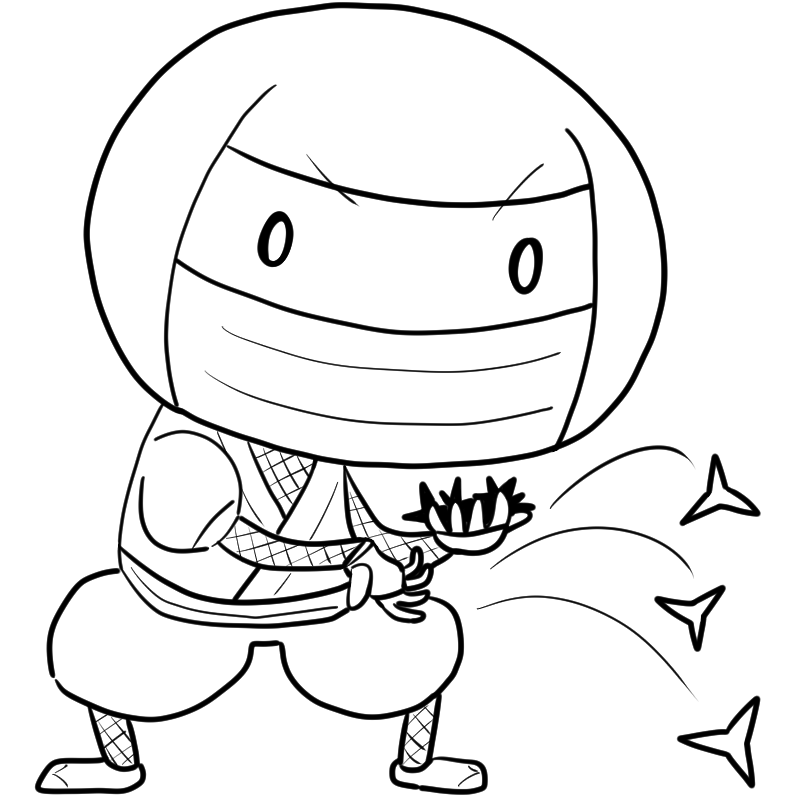 まきびしを撒く忍者のかわいいぬり絵