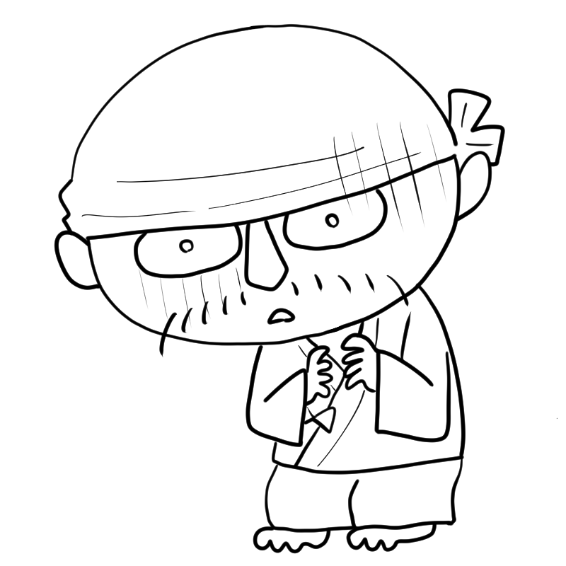 ショックを受ける作務衣の職人のかわいいぬり絵
