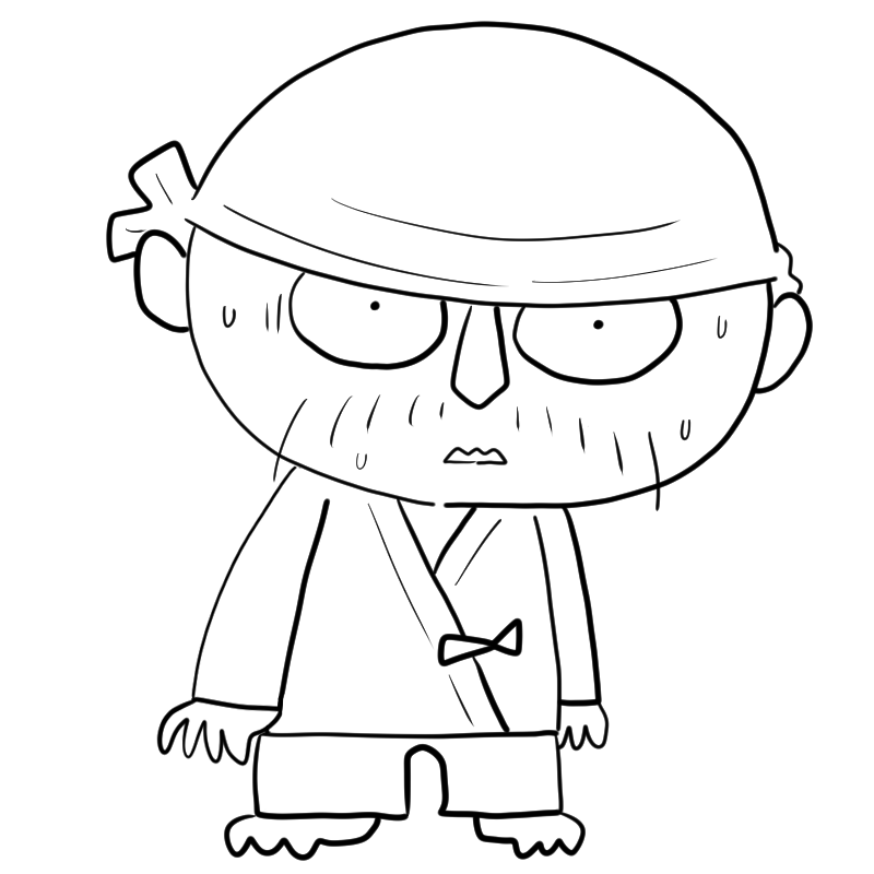 動揺する作務衣の職人のかわいいぬり絵