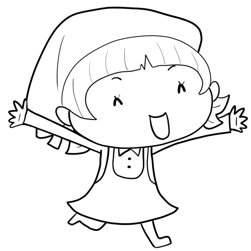 喜ぶ三角巾の女性のかわいいぬり絵