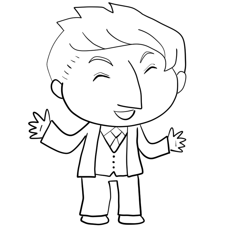 笑うスーツの白人のかわいいぬり絵