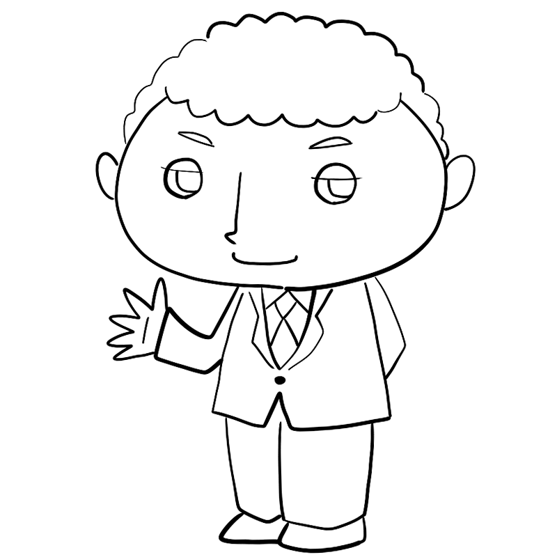 自信ありげなスーツの黒人男性のかわいいぬり絵