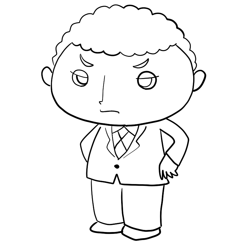 怒るスーツの黒人男性のかわいいぬり絵