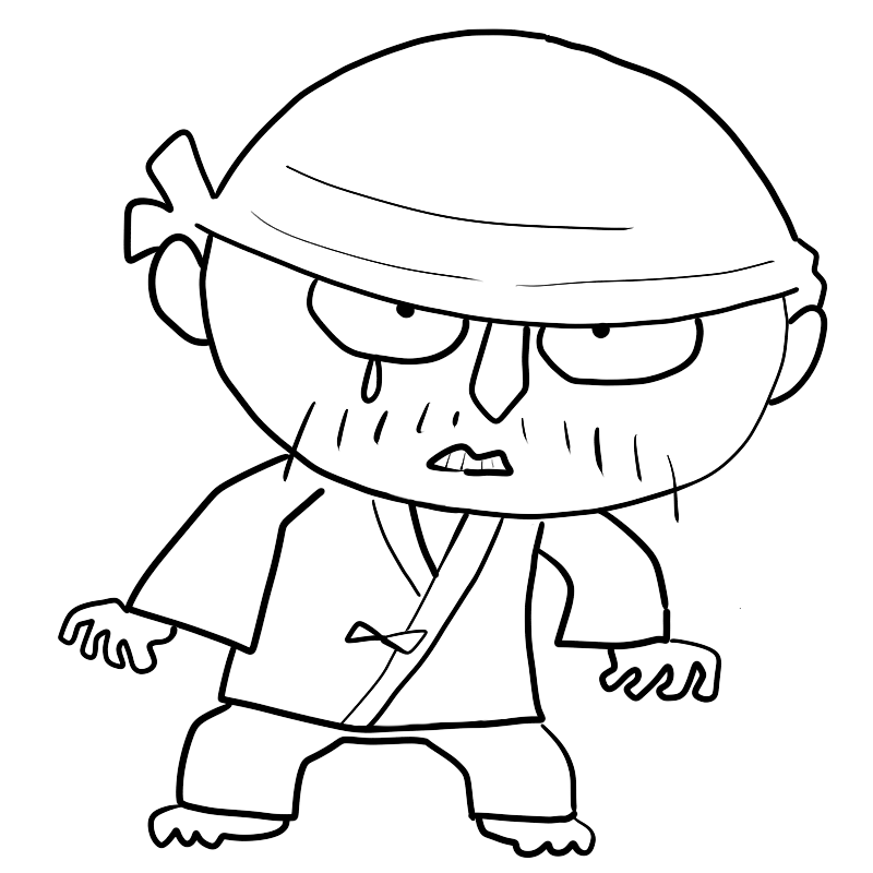悔しそうな作務衣の職人のかわいいぬり絵