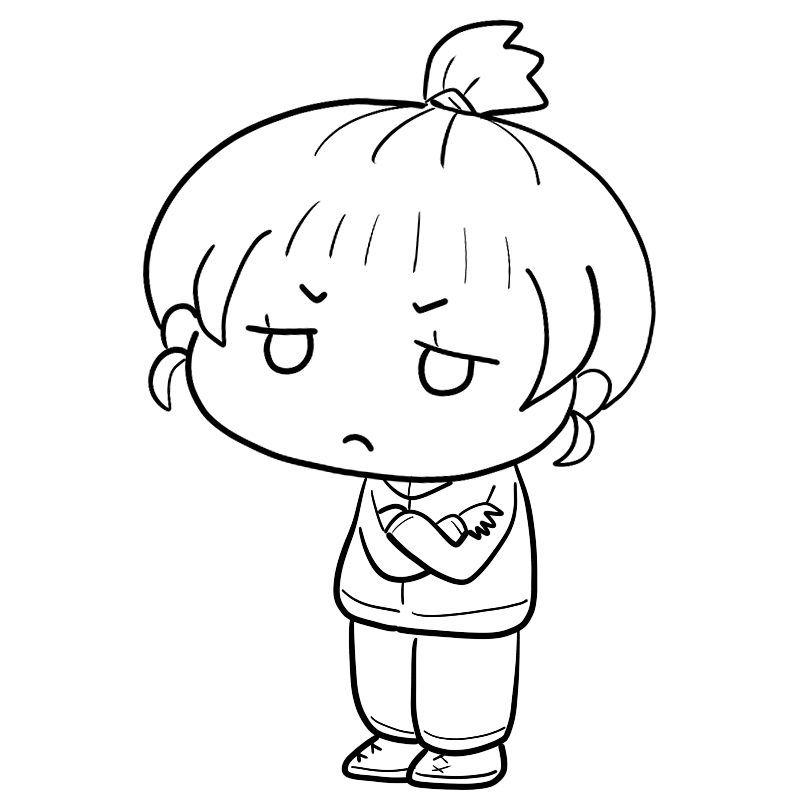 悩むジャージ女子のかわいいぬり絵