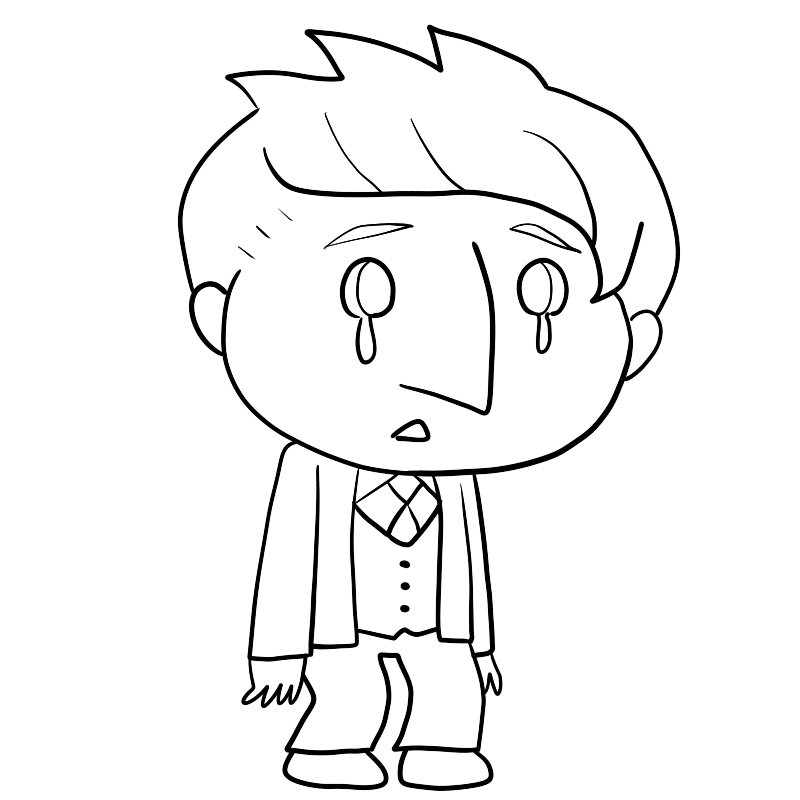 泣くスーツの白人男性のかわいいぬり絵