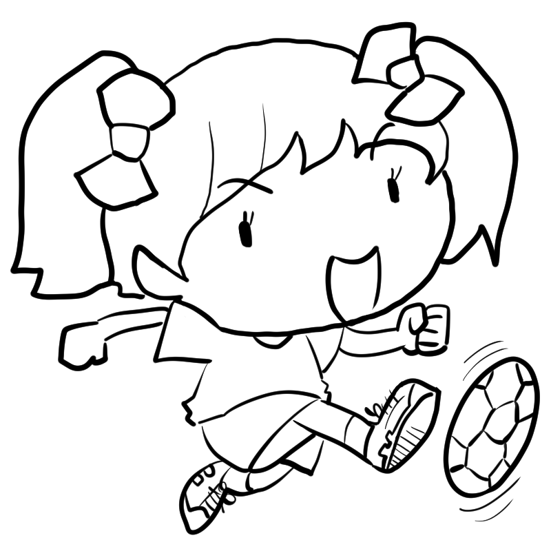 サッカーをする少女のかわいいぬり絵