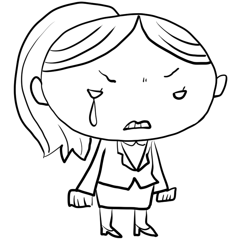 悔し泣きのスーツの女性のかわいいぬり絵