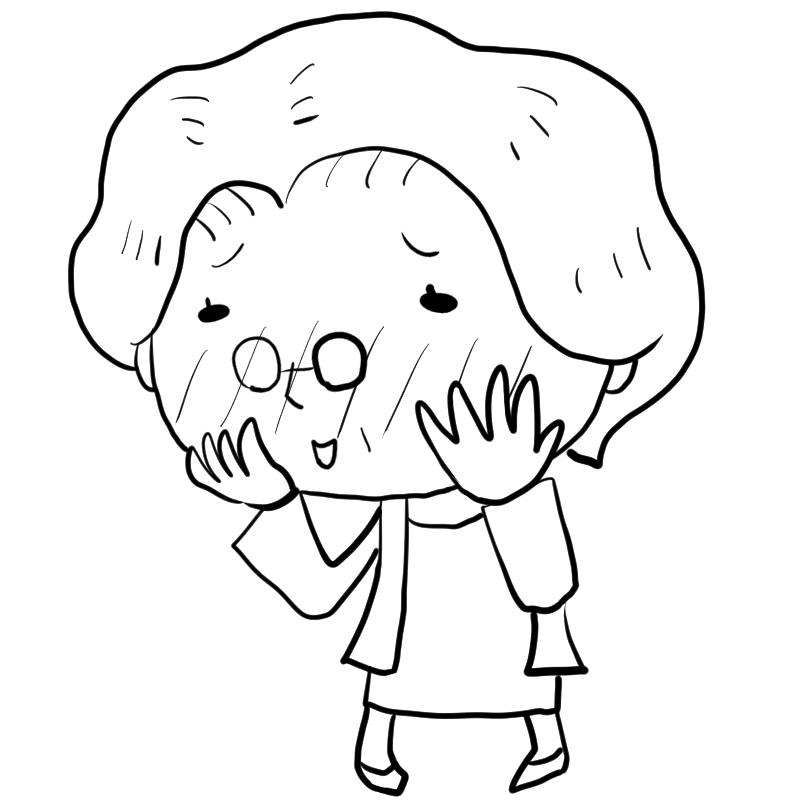 照れるおばあさんのかわいいぬり絵