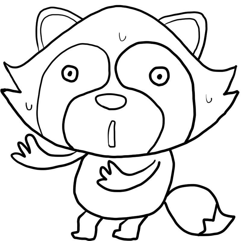 え、いや、ちょっと…。断るに断れない状況のような感じで少し後ずさりしながら困るタヌキ