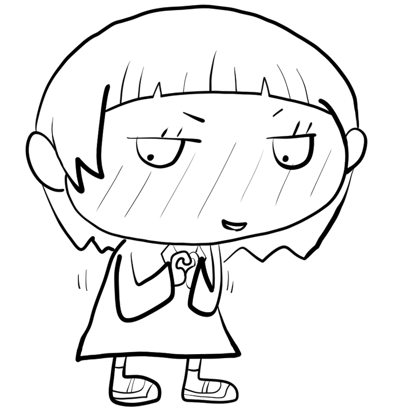 照れる女の子のかわいいぬり絵