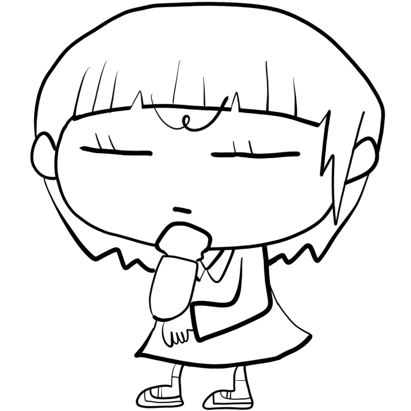 考える女の子のかわいいぬり絵