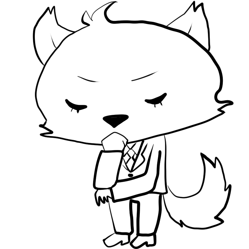 考えるオオカミのかわいいぬり絵